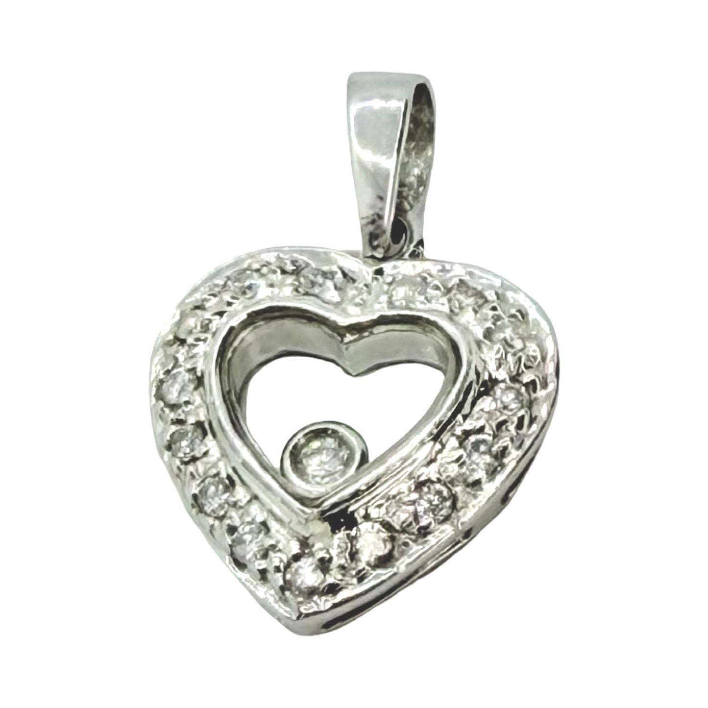 14K White Gold Floating Small Diamond Heart Pendant 0.40 Carat