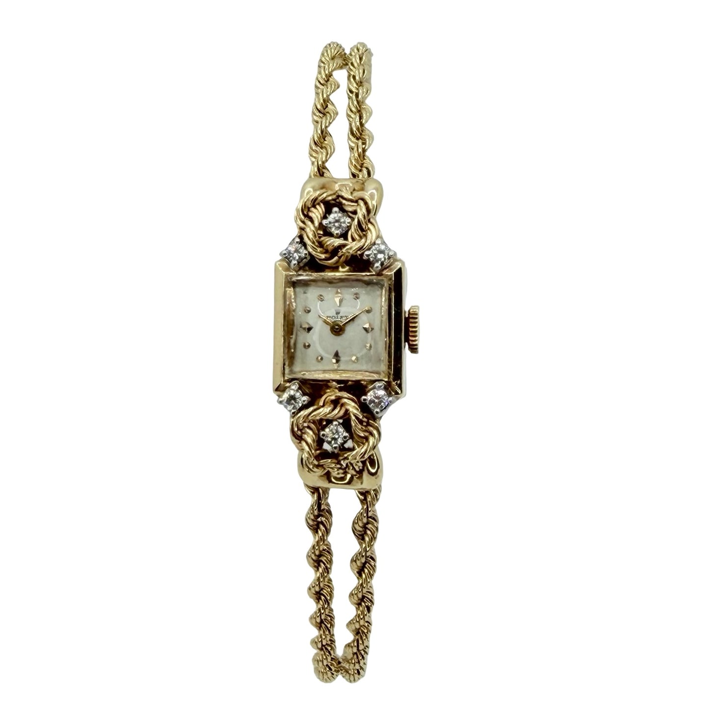 Rolex Ladies 14K Yellow Gold Silver Dial Double Rope Chain Bracelet