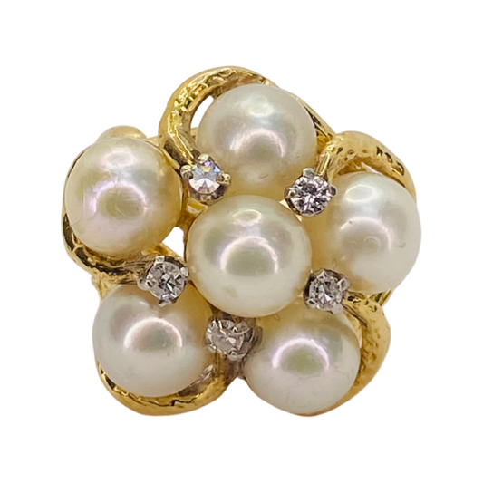 Estate Jewelry 14K Yellow Gold Pearl & Diamond Ring