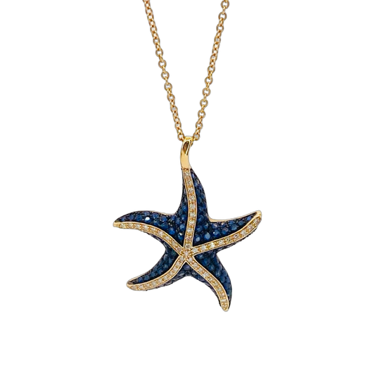 14K Rose Gold Effy Seaside Starfish Pendant with Blue Sapphire and Diamonds 777233
