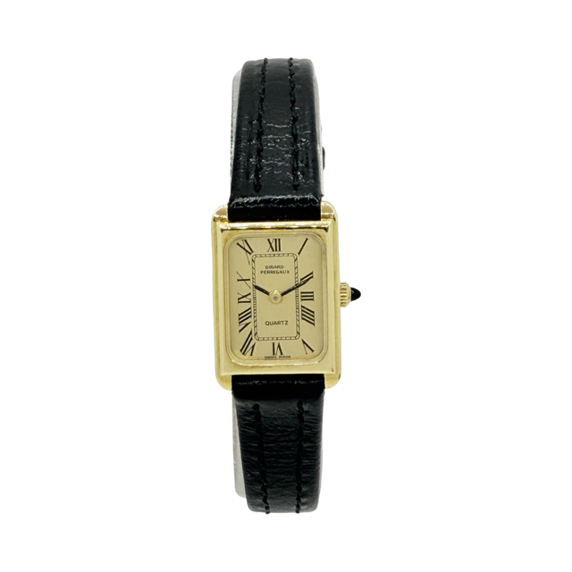 Girard Perregaux Ladies 18K Gold Quartz Champagne Dial Black Strap