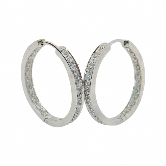 14K White Gold Inside Out Diamond Hoop Earrings