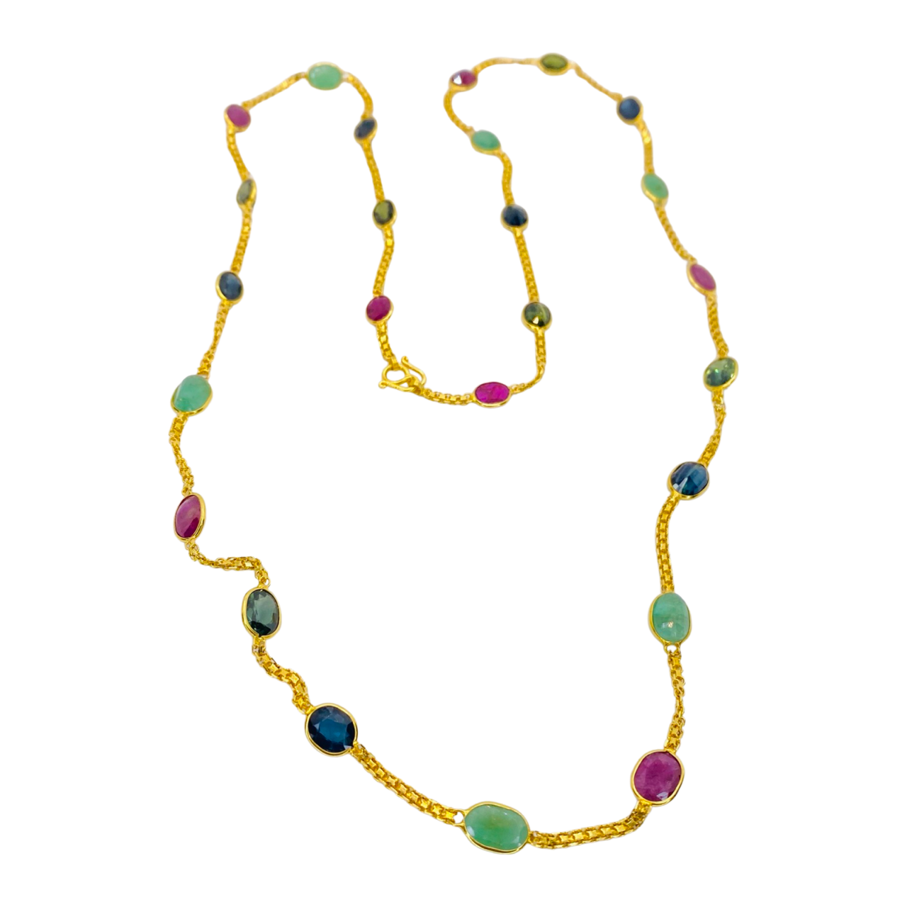 Estate Jewelry 18-22K Yellow Gold Multi Gemstone Necklace