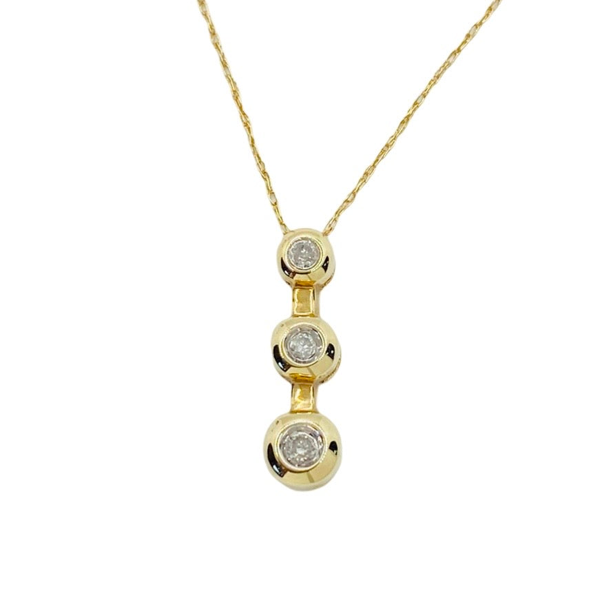 10K Yellow Gold Three-Stone Drop Pendant Necklace