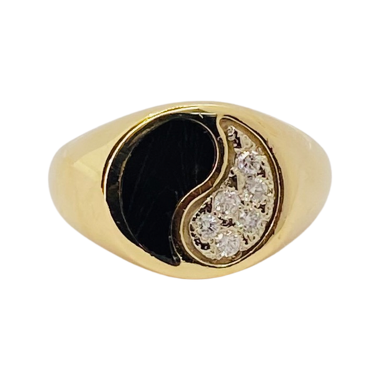 Estate Jewelry 14K Yellow Gold Onyx & Diamond Ring Yang Ring