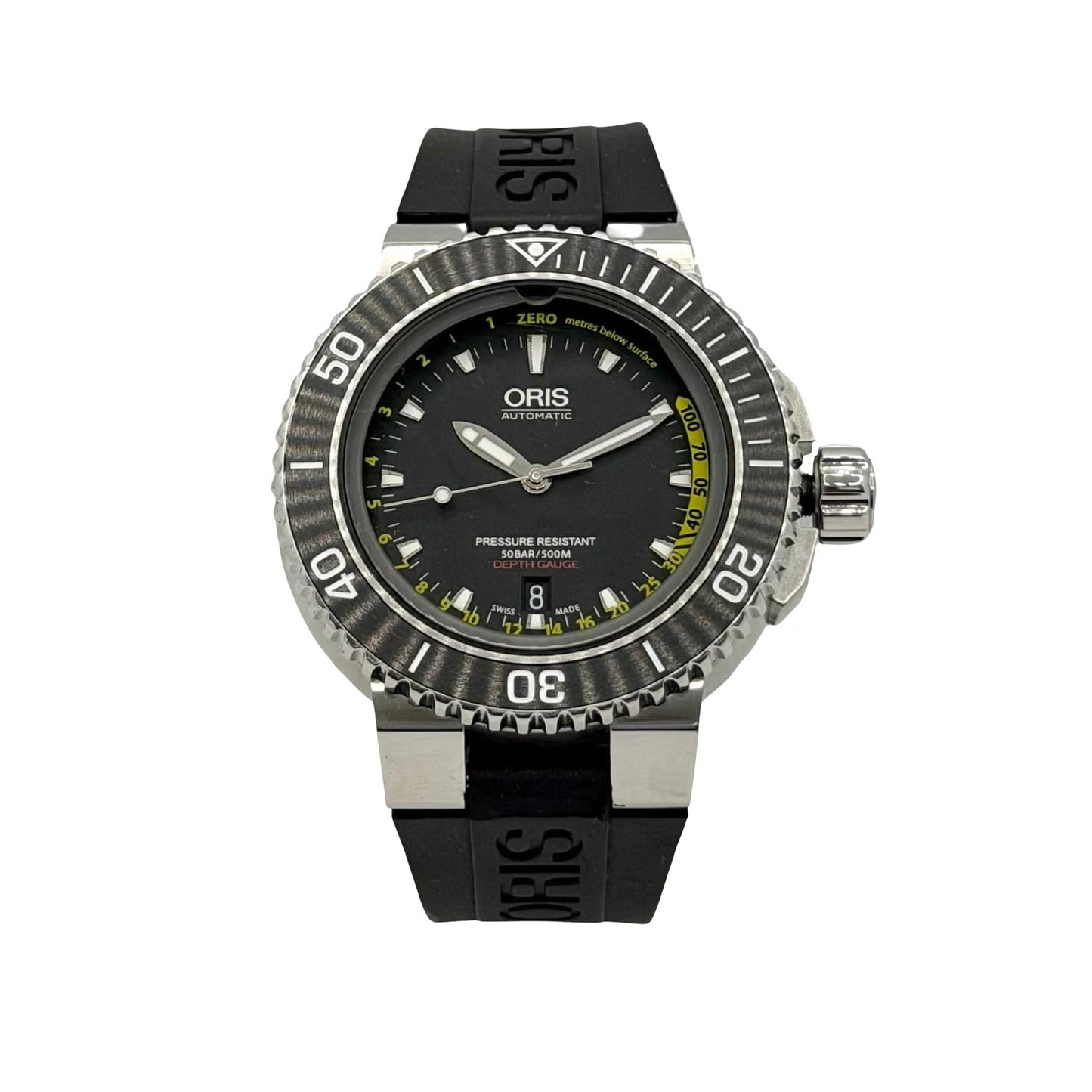 Oris Aquis Depth Gauge 500m Automatic Black Dial Rubber Strap with Steel Bracelet 01 733 7675 4154-Set RS