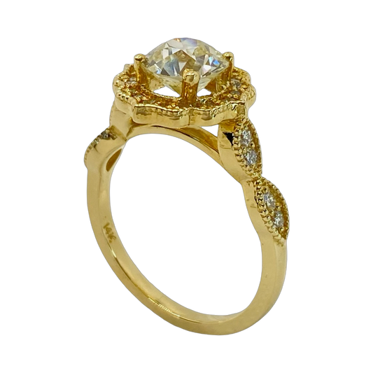 14K Yellow Gold Old Cut Diamond Halo Ring