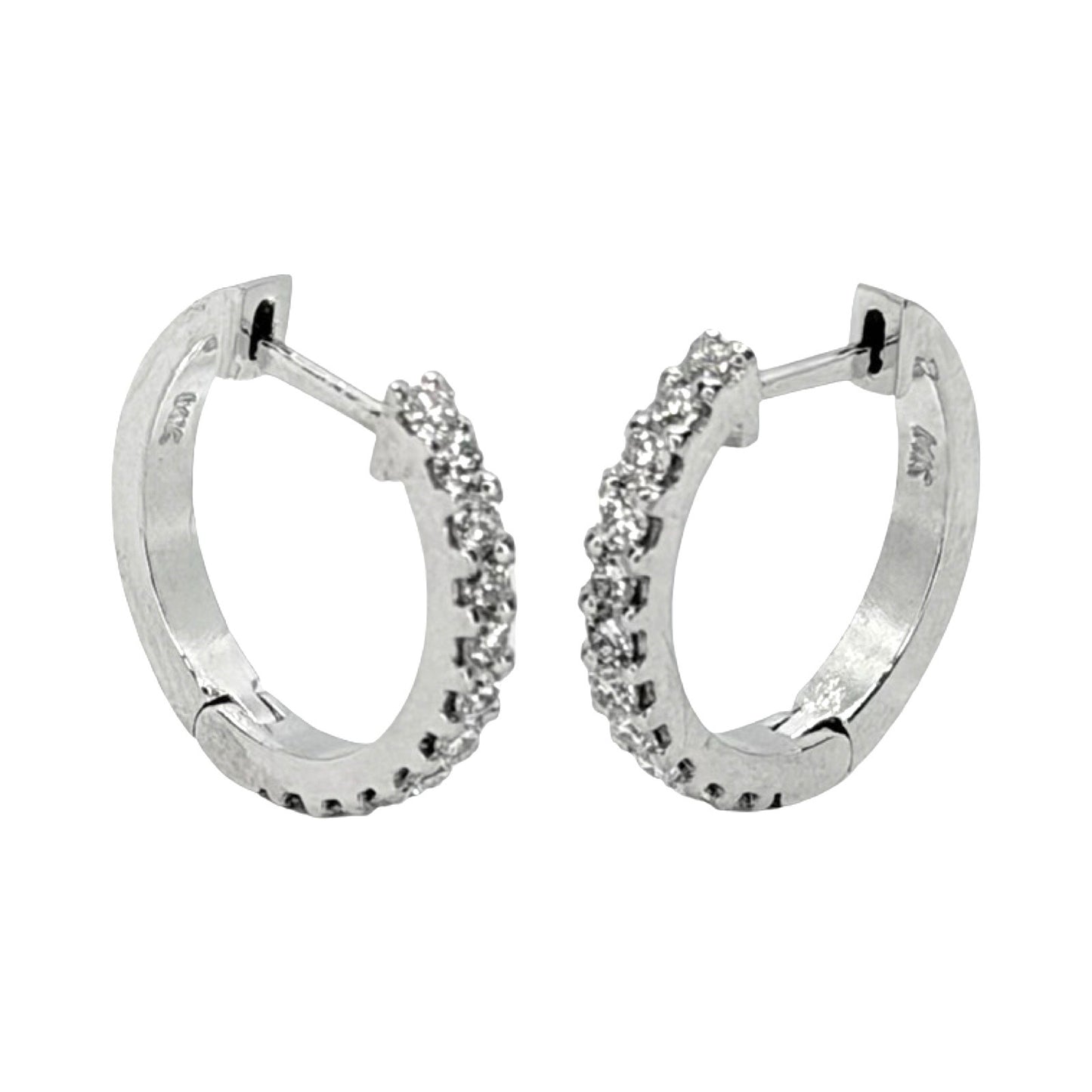 14K White Gold Diamond Huggie Hoop Diamond Earrings 0.45 Carat