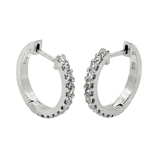 14K White Gold Diamond Huggie Hoop Diamond Earrings 0.45 Carat