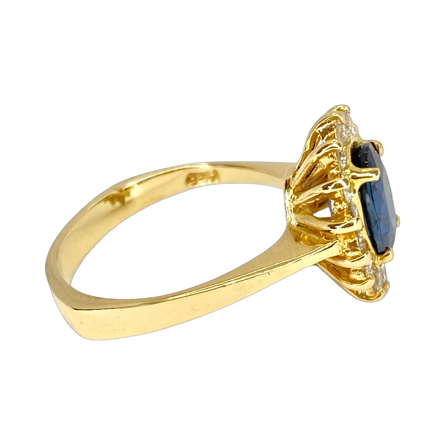 14K Yellow Gold Oval 1.20 Carats Blue Sapphire and 0.70 Carat Diamond Halo Ring