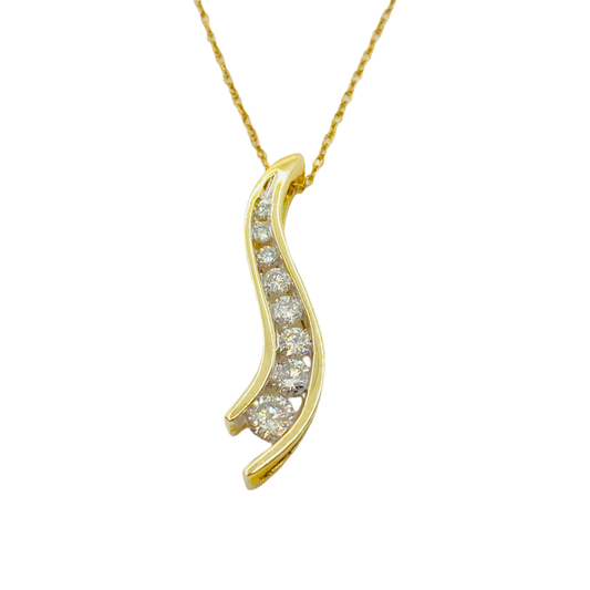 10K Yellow Gold Diamond Journey Pendant Necklace