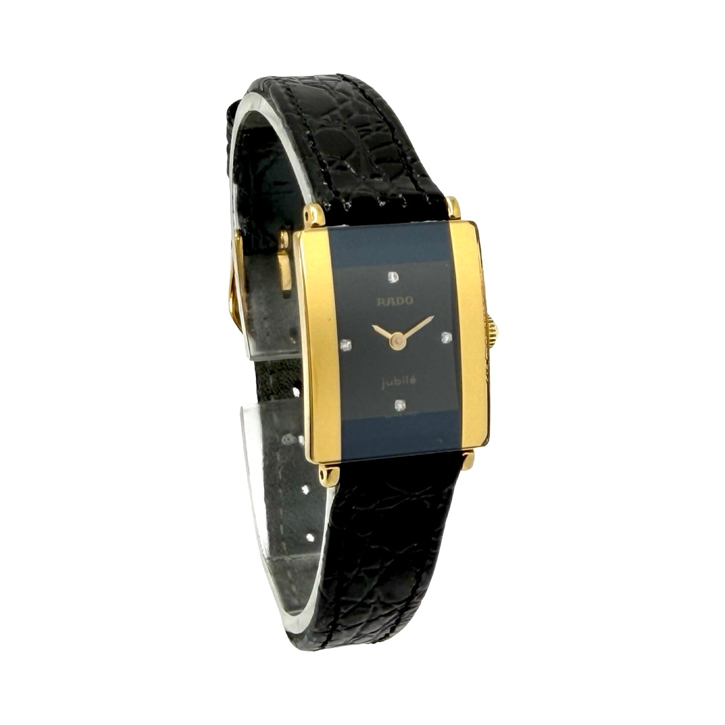 Rado Florence Jubilé Ladies Quartz 18K Gold and Steel Black/Gold Leather Strap 153.3606.2N