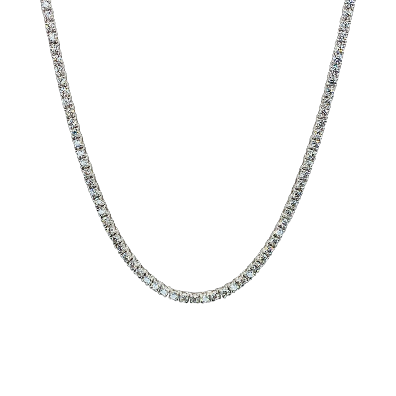 14K White Gold Tennis Necklace 4.65 Carats Round Diamonds F-G, VS