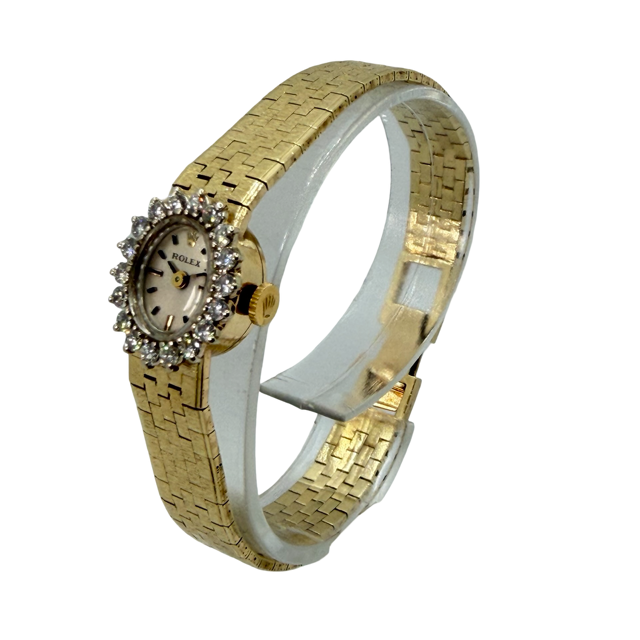 Rolex Vintage Ladies 14K Gold Manual Wind Watch Factory Diamond Bezel Ref 99612