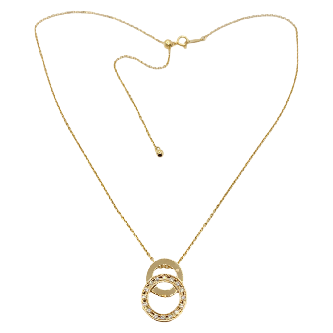 Lanvin 18K Rose Gold Double Circle Diamond Pendant Necklace