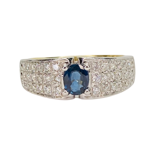 14K White/Yellow Gold Blue Sapphire and Diamond Ring