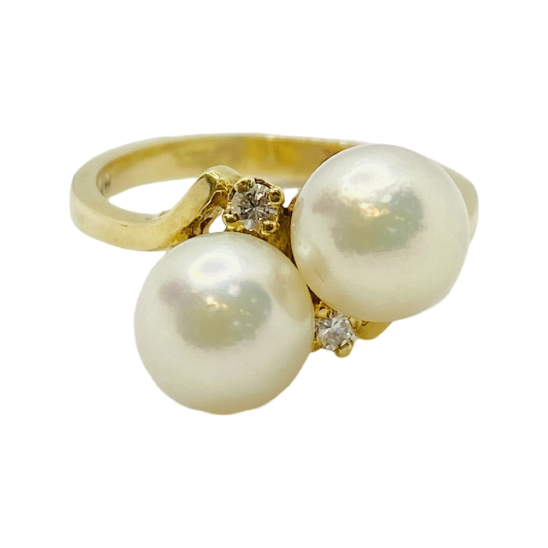 14K Yellow Gold Double Pearl Ring