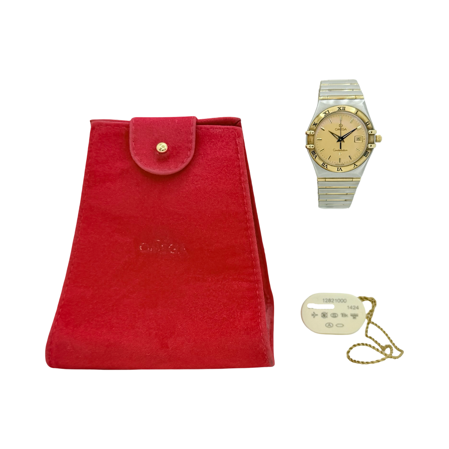 Omega Constellation 18K Gold and Steel 27.5mm Quartz Champagne Guilloché Dial Ref 1282.10.00