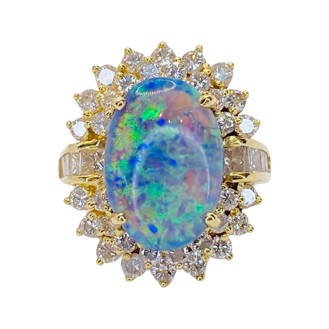 Estate Jewelry 14K Yellow Gold Australian Oval Blue Opal Ring