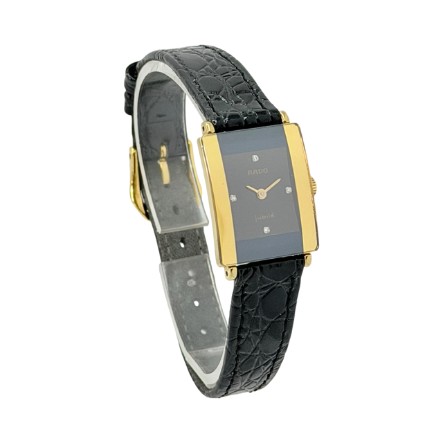 Rado Florence Jubilé Ladies Quartz 18K Gold and Steel Black/Gold Leather Strap 153.3606.2N