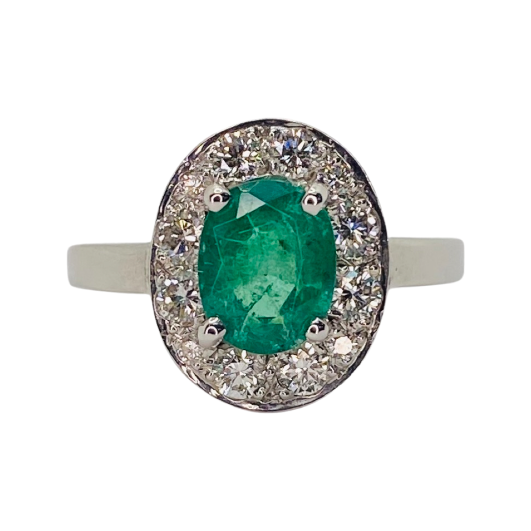 14K White Gold 1.00CT Oval Emerald Ring
