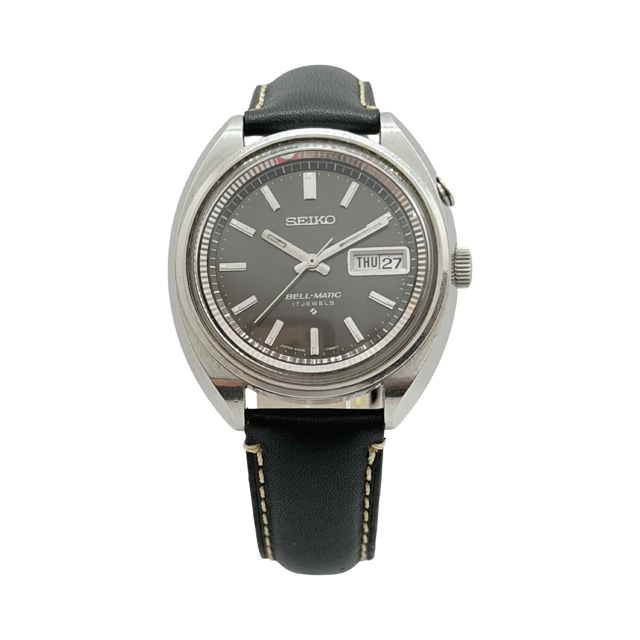 Seiko Bell-Matic Alarm Day Date Steel Case Black Leather 4006-7000 C.1969