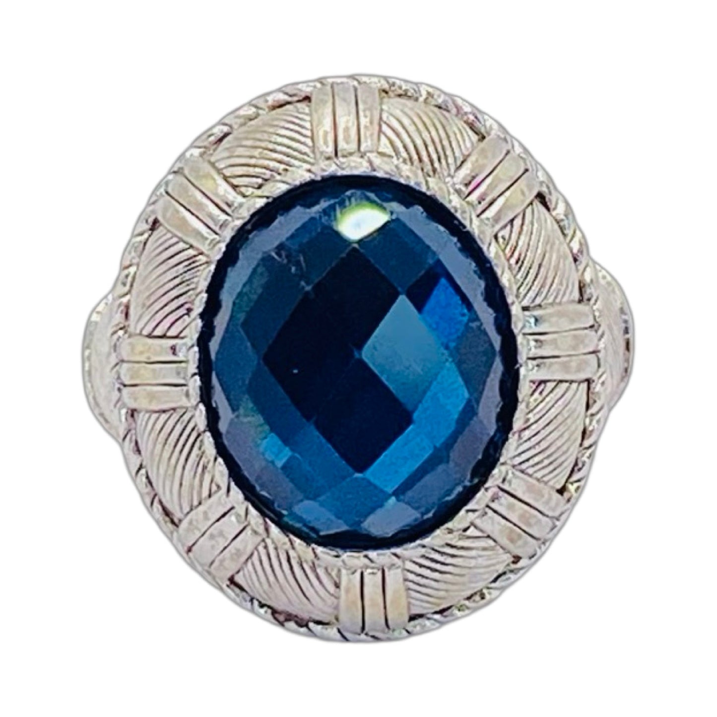 Estate Jewelry Judith Ripka Silver Faceted Oval Blue Topaz Ring