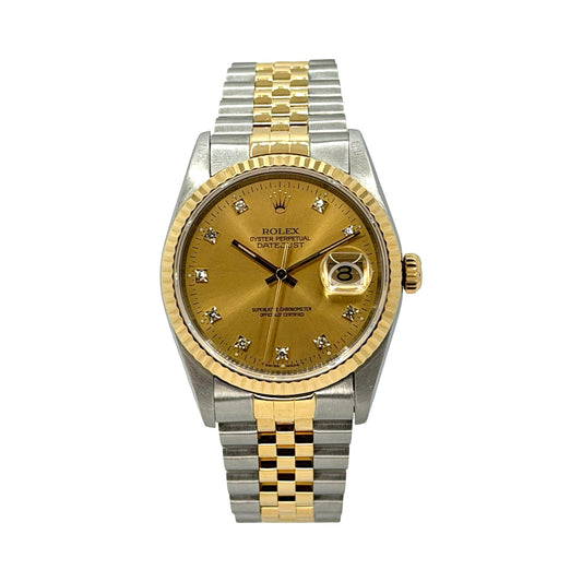 Rolex Datejust 36mm 18K Gold and Steel Factory Diamond Champagne Dial 16233 C.1991-92