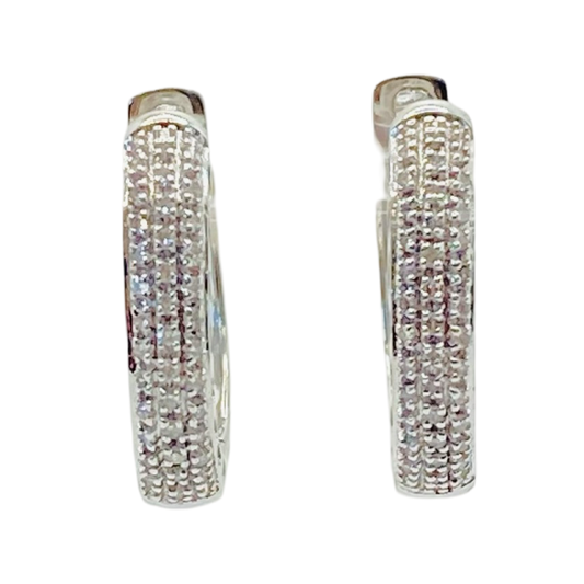 10K White Gold Diamond Hoop Earrings