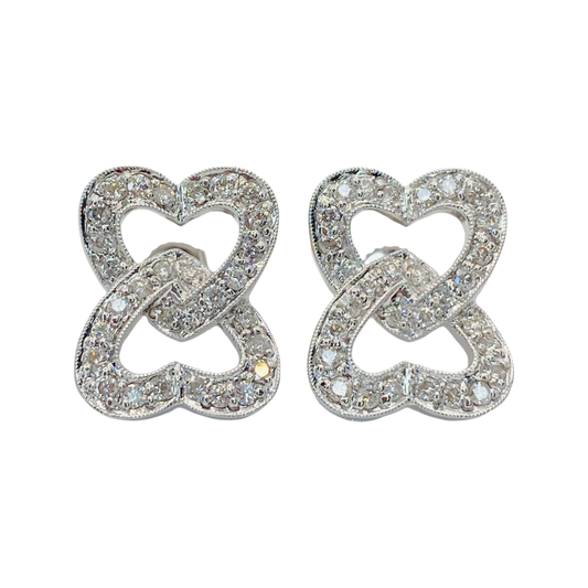 18K White Gold Diamond Double Heart Earrings