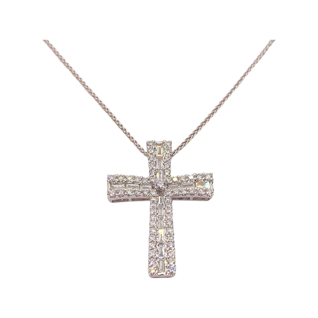 14K White Gold Diamond Cross Pendant