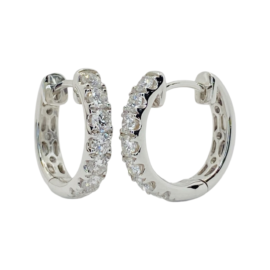 18K White Gold Huggie Diamond Earrings