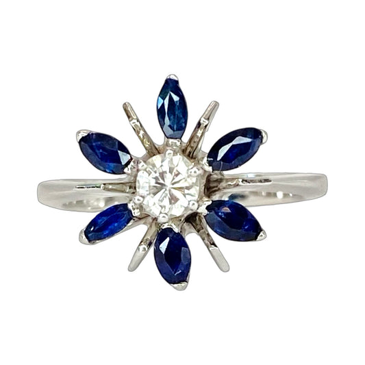 14K White Gold 0.25 Carat Diamond and 0.75 Carat Blue Marquise Sapphire Ring