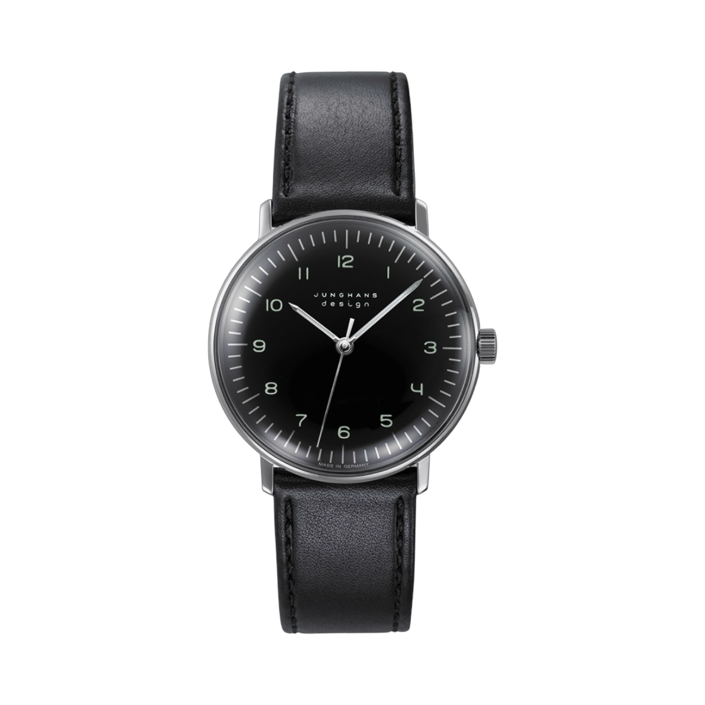 Junghans Max Bill Handaufzug 34mm Black Dial on Black Leather Strap 27/3702.02