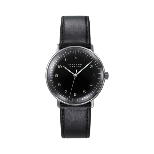 Junghans Max Bill Handaufzug 34mm Black Dial on Black Leather Strap 27/3702.02