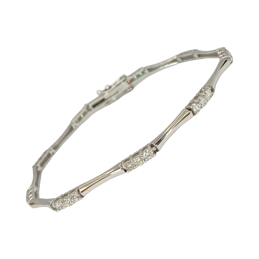 14K White Gold Diamond Bamboo Style Bracelet