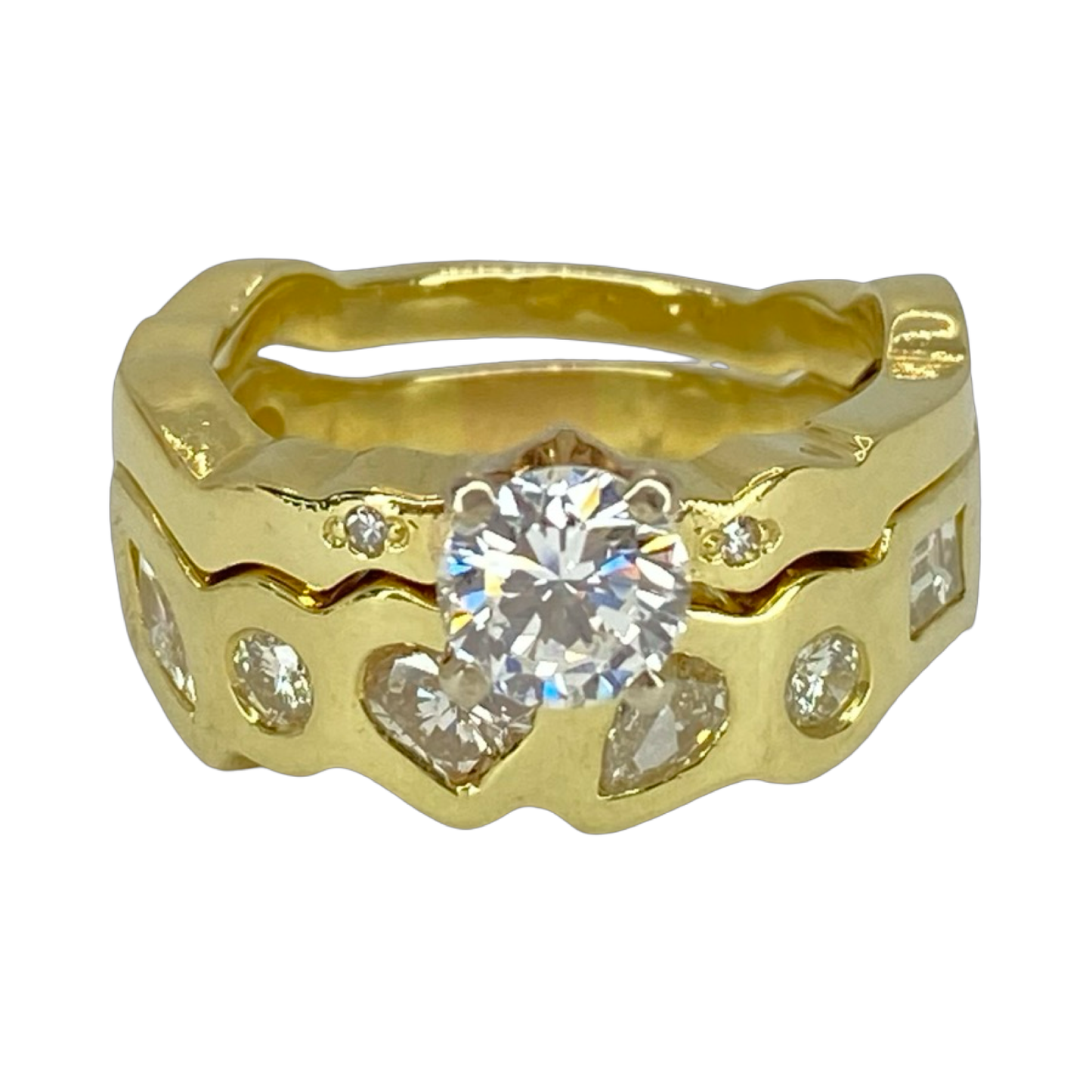 Estate Jewelry 18K Yellow Gold Diamond Bridal Ring Set 1.80 Carats TW