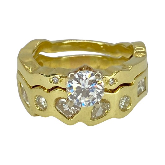 Estate Jewelry 18K Yellow Gold Diamond Bridal Ring Set 1.80 Carats TW