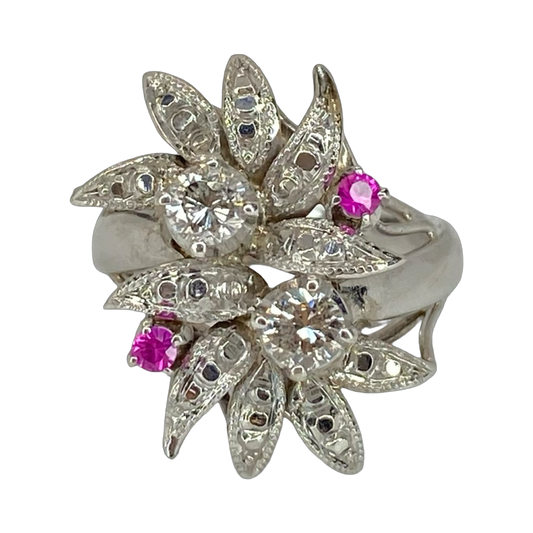 Estate Jewelry 14K White Gold Diamond Cluster Ring