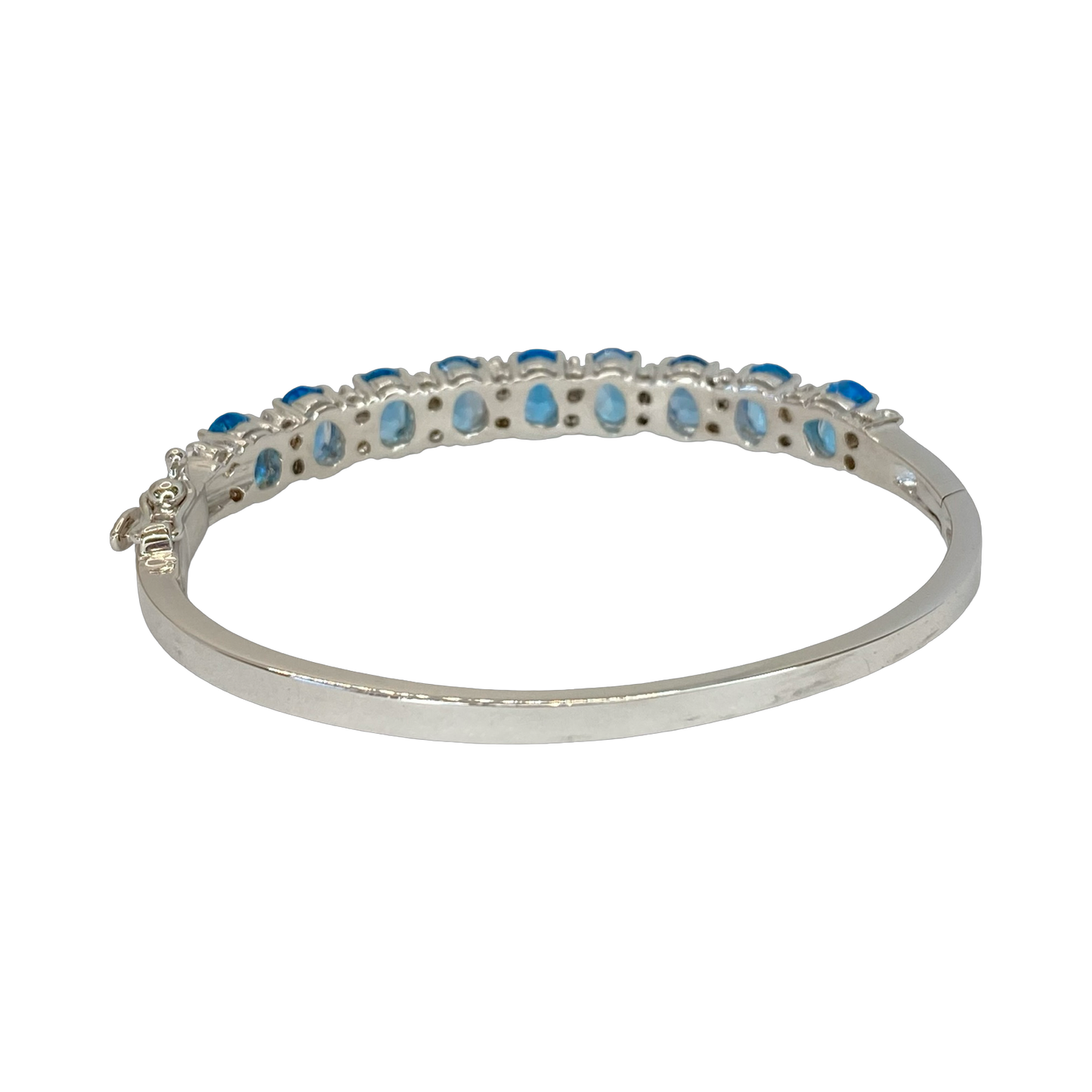 14K White Gold 10.00 Carats Oval Blue Topaz Bangle with Diamonds
