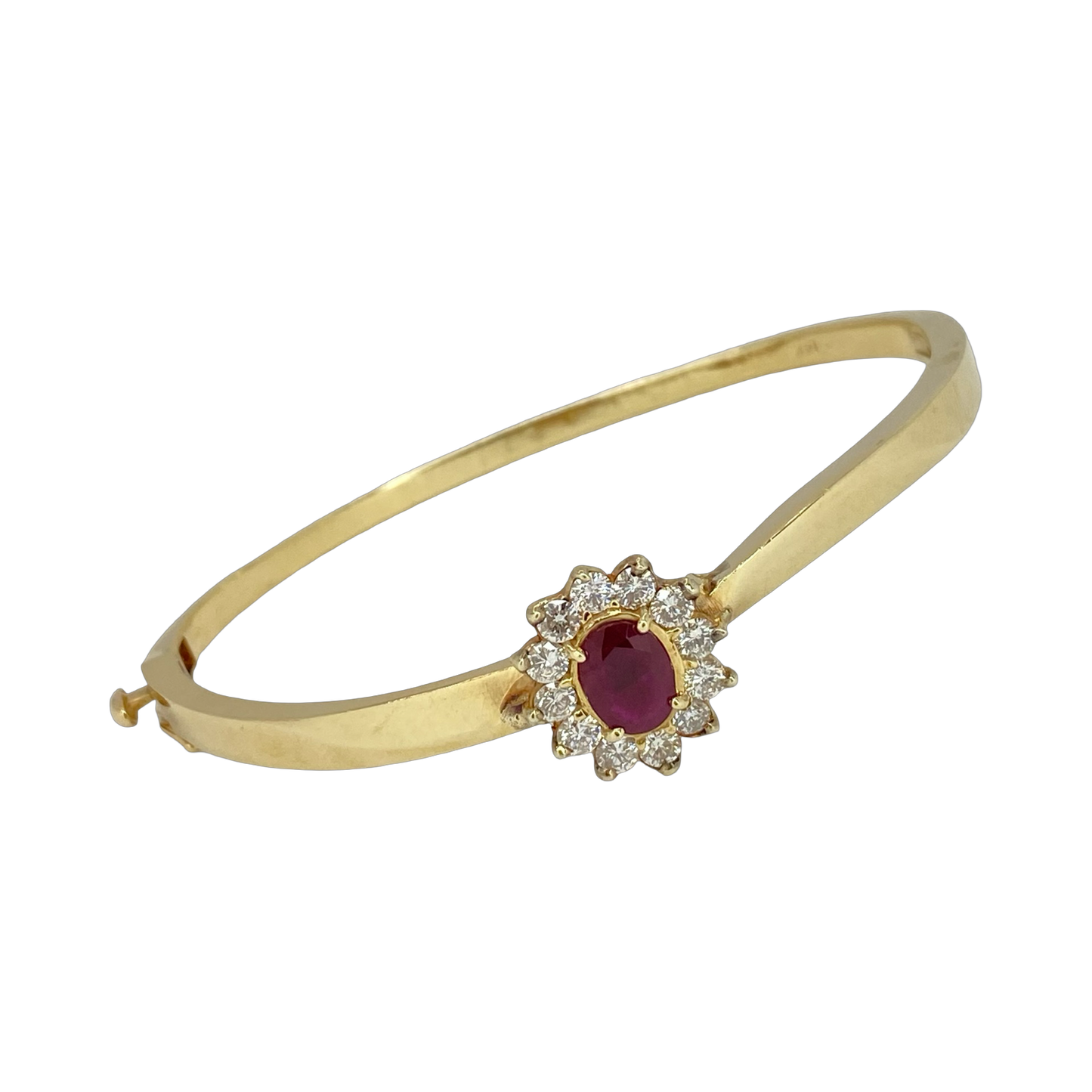 Estate Jewelry 14K Yellow Gold Bangle with 1.00 Carat Oval Ruby and 1.00 Carat  Diamond