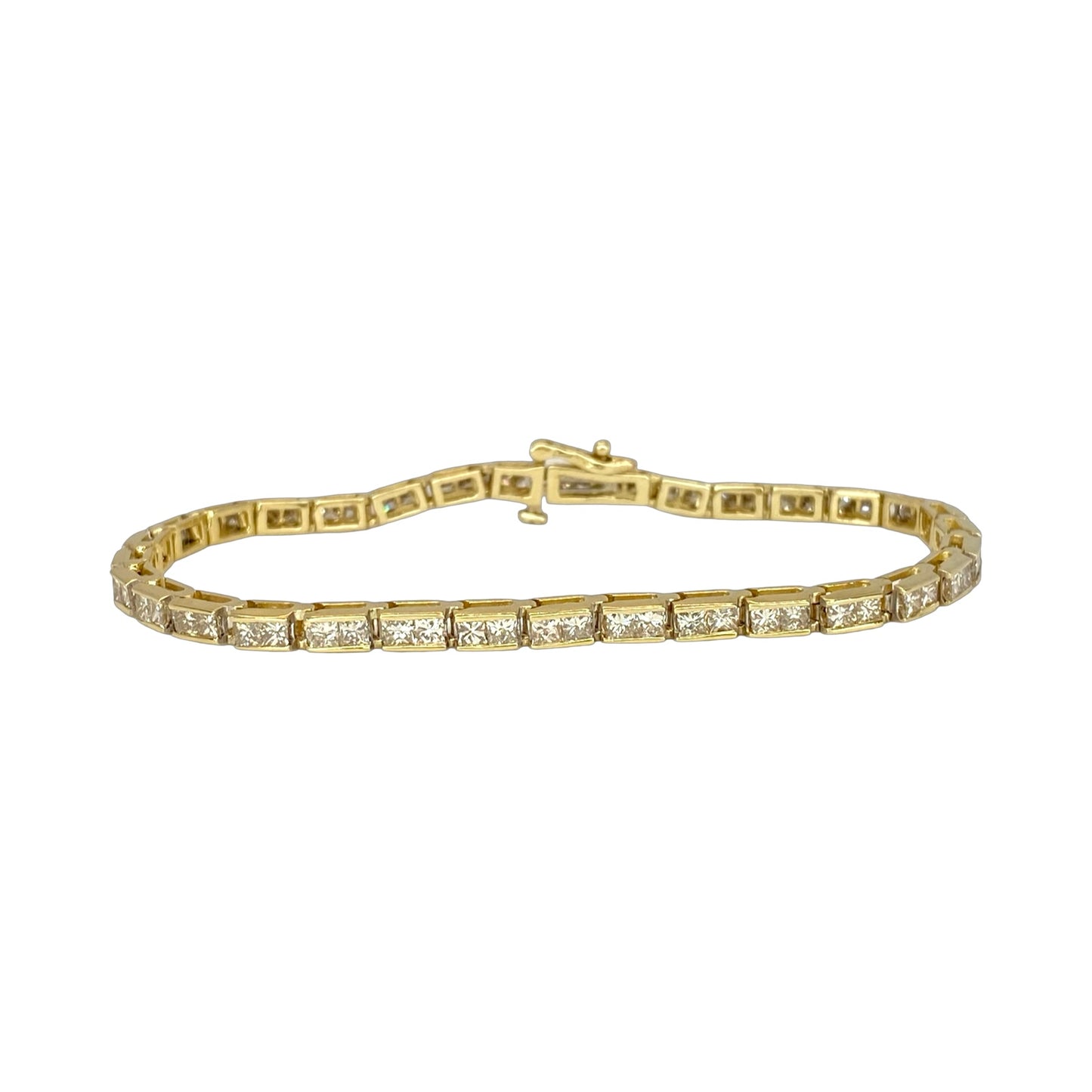 Estate Jewelry 14K Yellow Gold 3.80 Carats Princess Cut Channel Set Tennis Bracelet