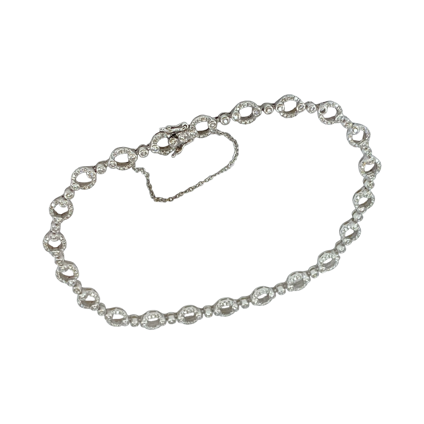 18K White Gold Diamond Open Circle Link Bracelet 0.85 Carat