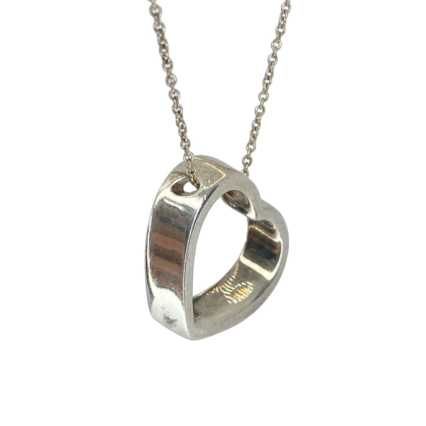 Estate Jewelry Tiffany & Co 925 Silver Geometric Open Heart Necklace