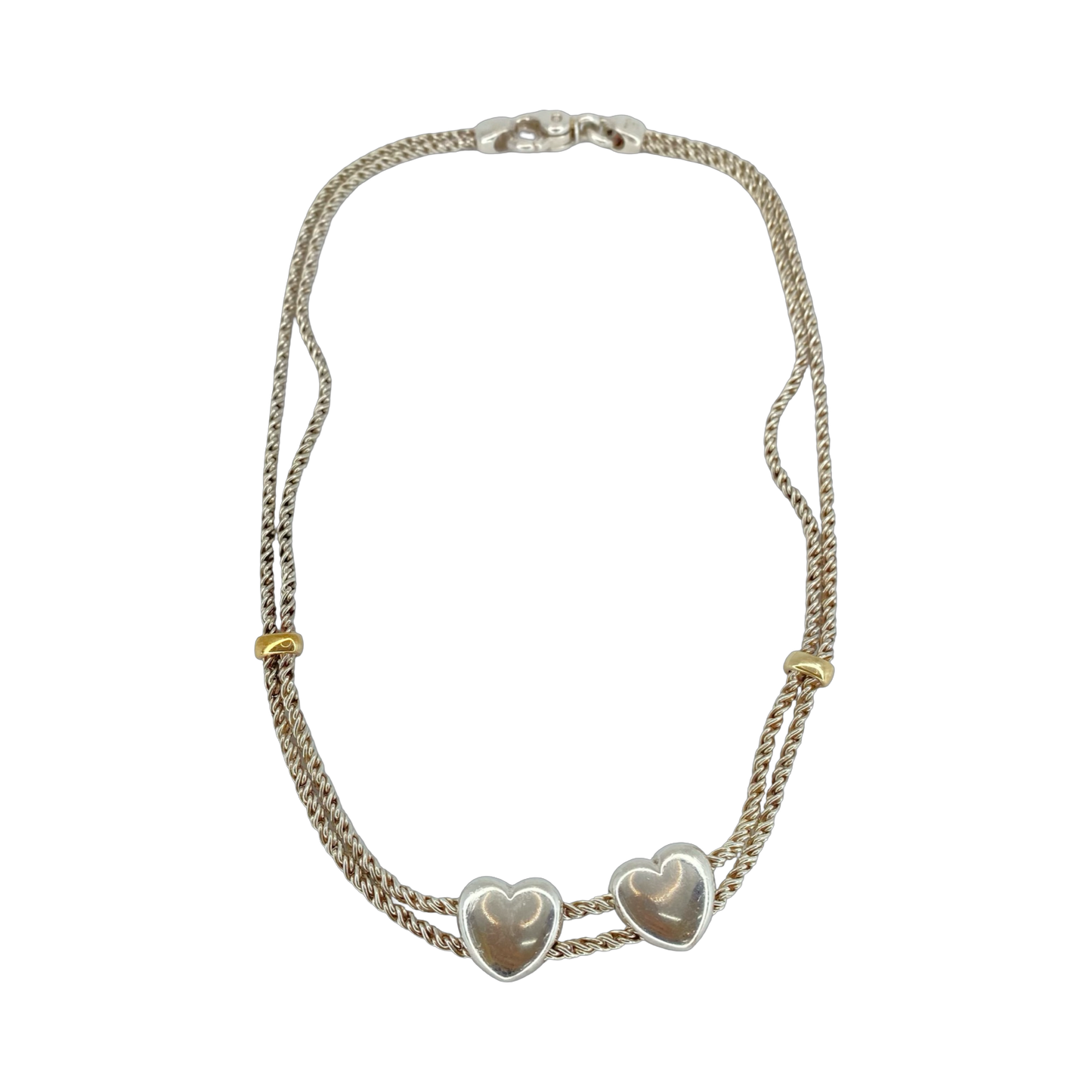 Estate Jewelry Tiffany & Co. Sterling Silver and 18K Yellow Gold Double Slide Hearts Necklace