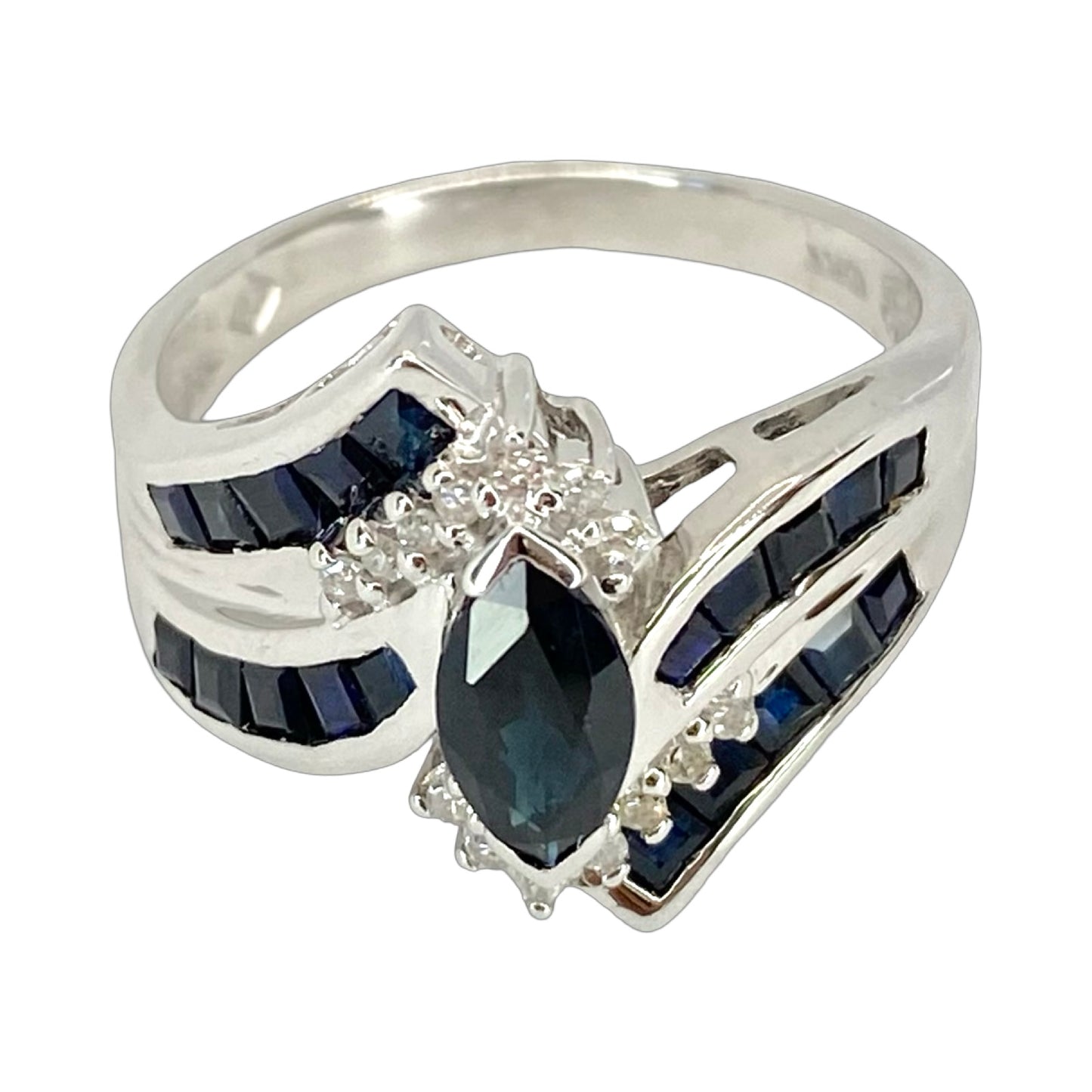 10K White Gold 1.00 Carat Blue Sapphire and 0.20 Carat Diamond Ring