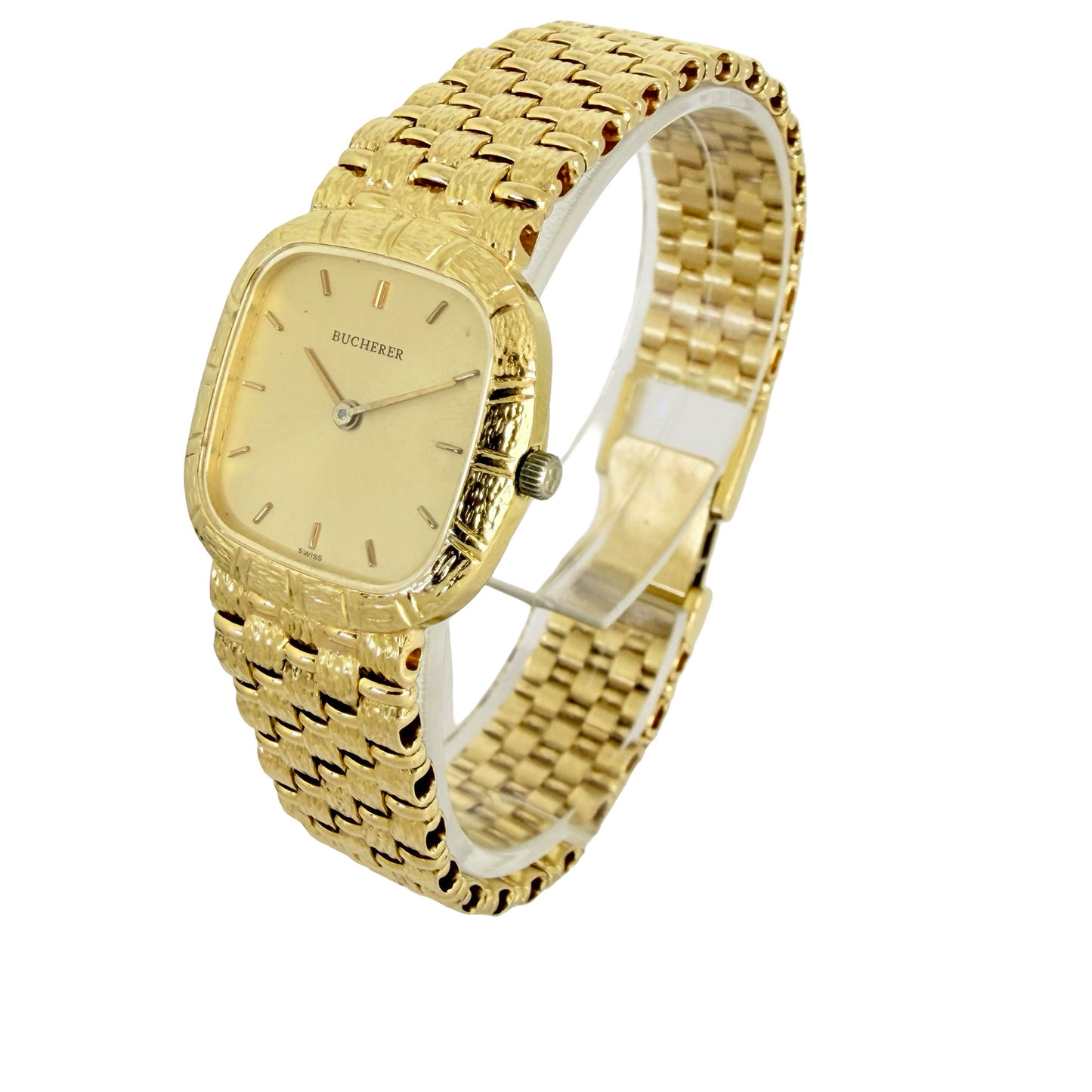 Bucherer Women's Cushion Bark 18K Yellow Gold Quartz with Bark Integrated Bracelet 8325-5