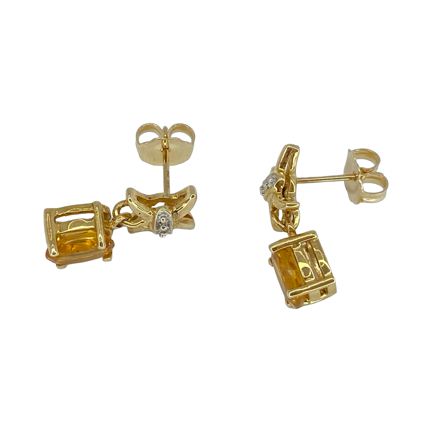 10K Yellow Gold Oval Citrine "X" Drop Earrings