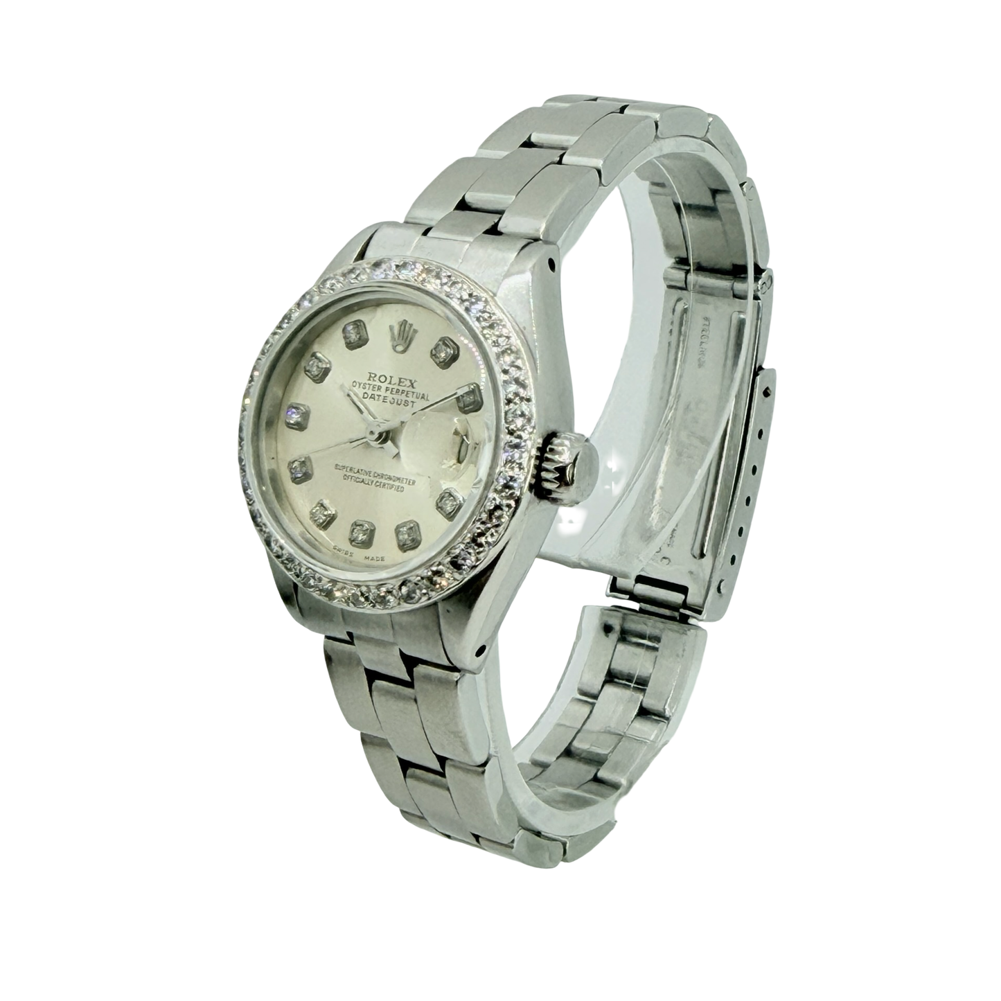 Rolex Datejust 26mm Silver Diamond Dial Diamond Bezel Steel Oyster Bracelet Ref.6916 C.1980