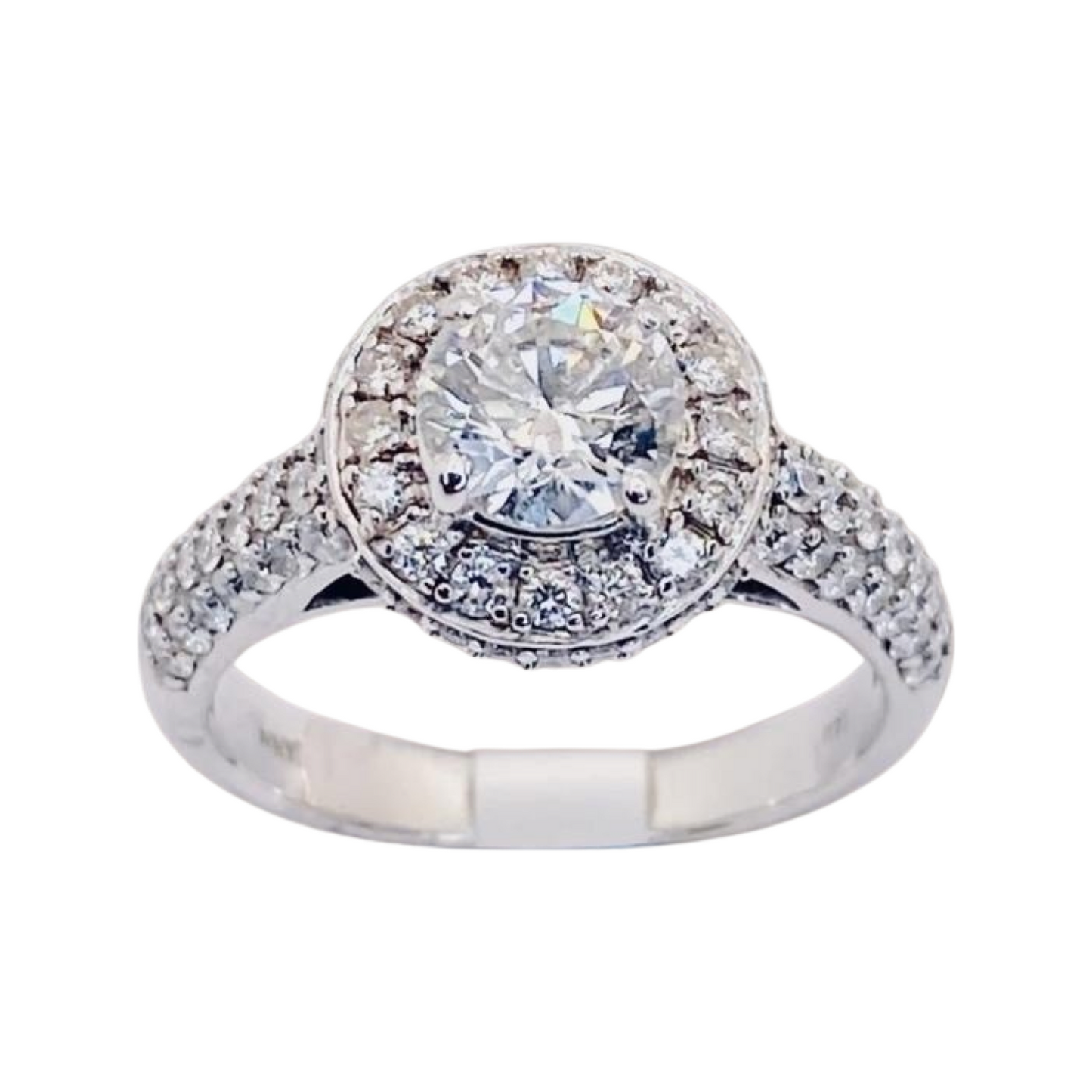 14K White Gold Round Diamond Halo Ring